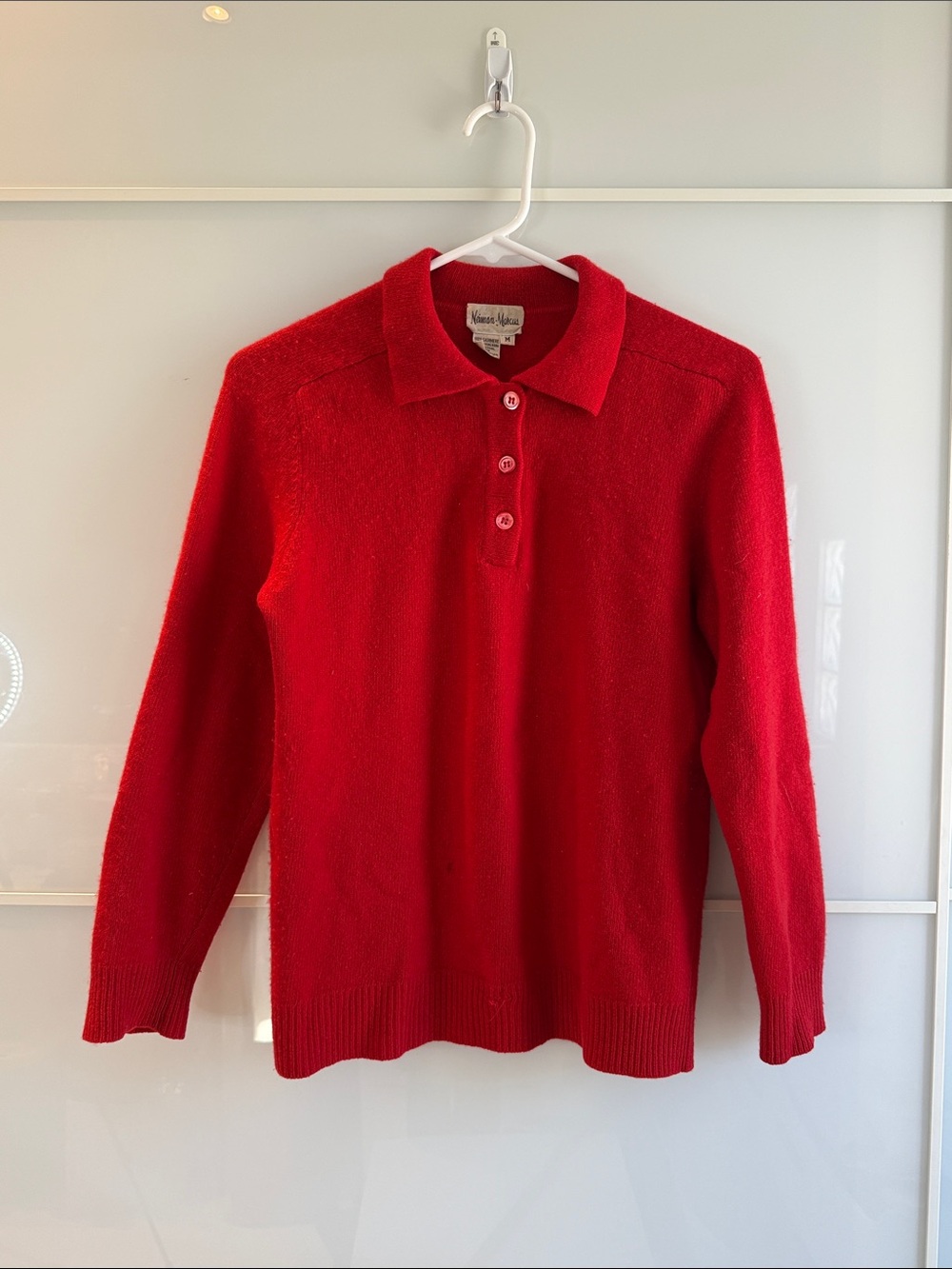 Vintage Red Cashmere Polo Sweater - Classic Button Placket